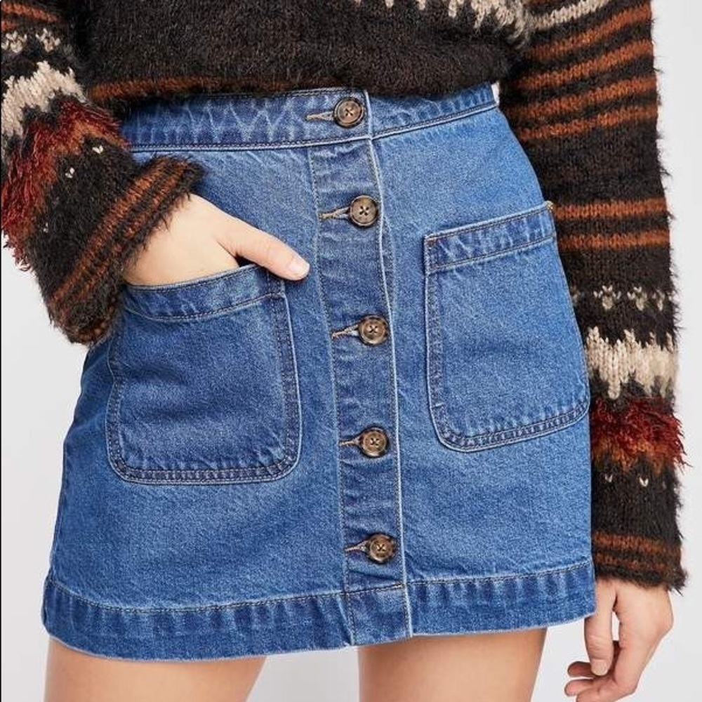 Free People Button-Front Denim Mini Skirt 27
